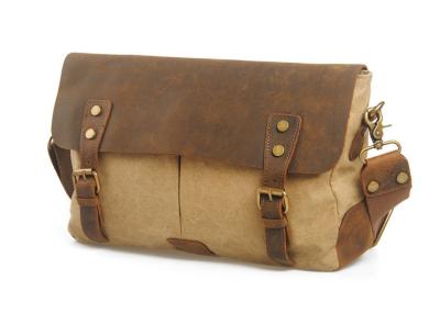 CL-410 Khaki Vintage Design Canvas and Leather Messenger Bag