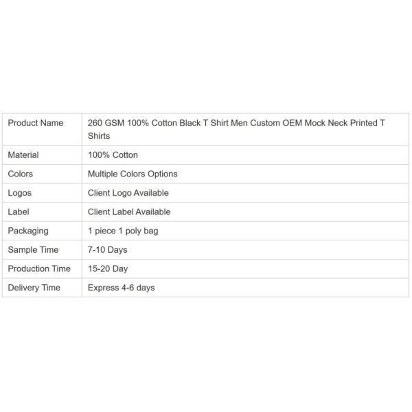                  100% Cotton Black T Shirt Men Custom Casual Mock Neck Printed T Shirts             