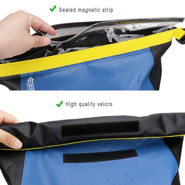 Blue Black Waterproof Roll Top Backpack , 20L Mountain Climbing Backpack