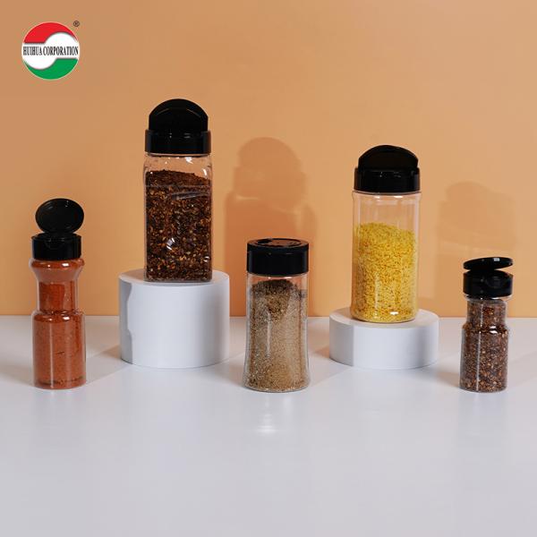 Tarro de plástico PET transparente de buena calidad con tapa de mariposa y tapa de rosca para especias, condimentos, alimentos y almacenamiento en recipientes de plástico