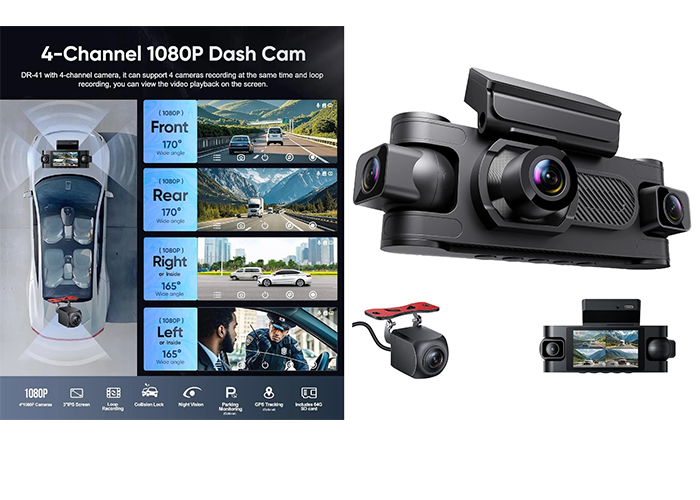 1080P Wifi Dashcam 4 Channel Dash Cam DVR HD Night Vision 4 Lens Dash Cam