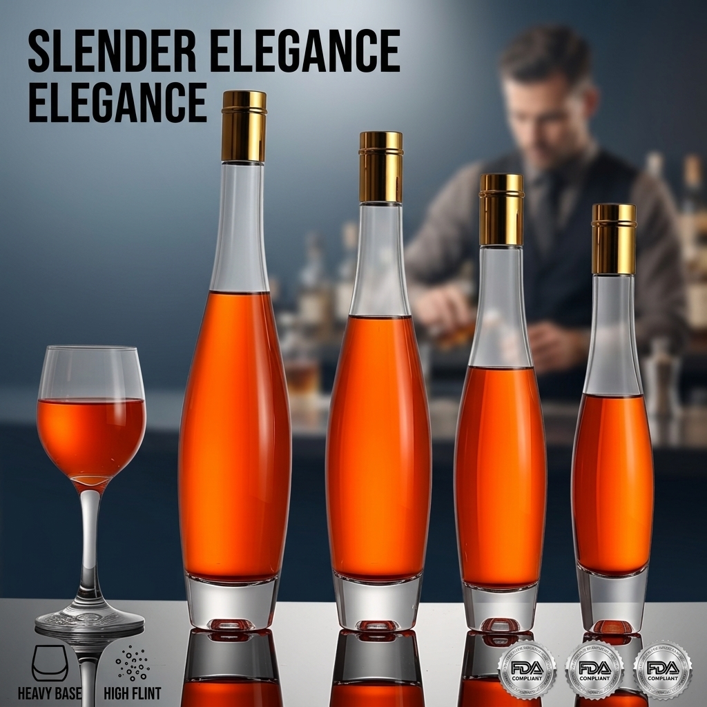 Slim Oval Teardrop High Flint Glass Liquor Bottle With Crystal Like Thick Base