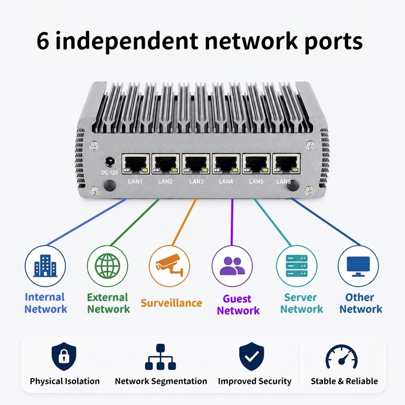 Intel N100 Processor Firewall Mini PC With 6 LAN 1 HD-MI 1 DP