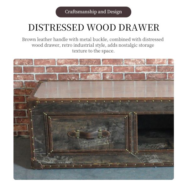 Nidea #8604 Retro Industrial Wood TV Stand with Vintage Design 2 Drawers Handmade & Durable