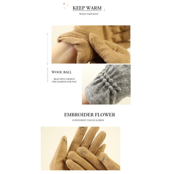 Khaki Color Wool Ladies Warm Winter Gloves Fashion Design Women Hand