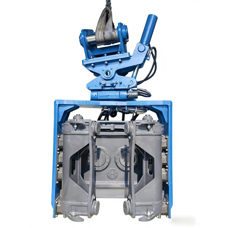 Low Headroom Pile Driver – Side Grip Design with 360° Rotation & Dual Pump Flow Merging for Heavy Piling