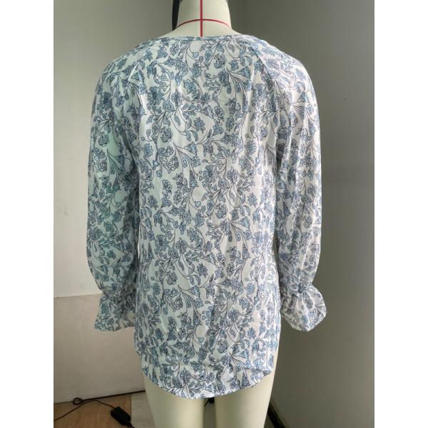Chiffon Printed 100% Polyester Women'S V Neck Long Sleeves Shirt