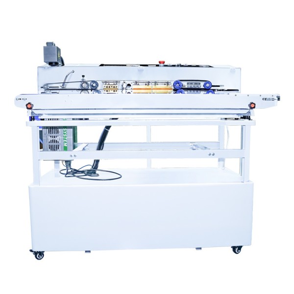 PLC Control Vertical Band Sealer Machine Laser Coder Foil Film Food Packaging 0-12m/min