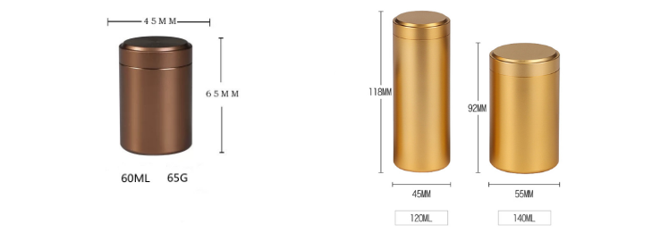 Коробка 60ml 120ml 140ml жестяной коробки порошка чая сплава титана с крышкой винта
