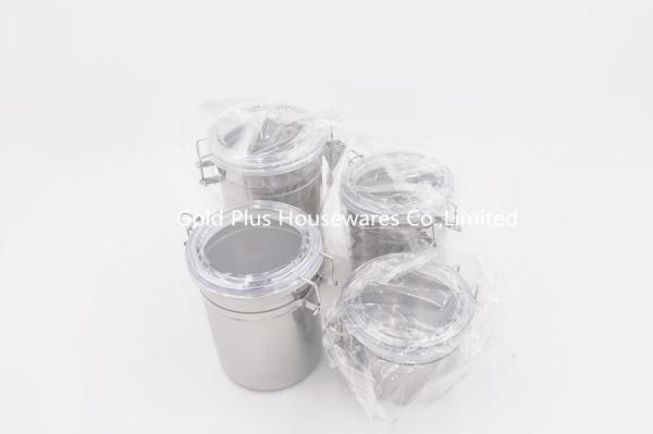 4pcs set Wholesale 304#stainless steel round tea tin candy can food storage canister with plastic lid