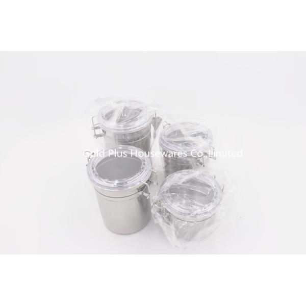 4pcs 304SS Round Tea Tin Can Food Storage Canister With Plastic Lid