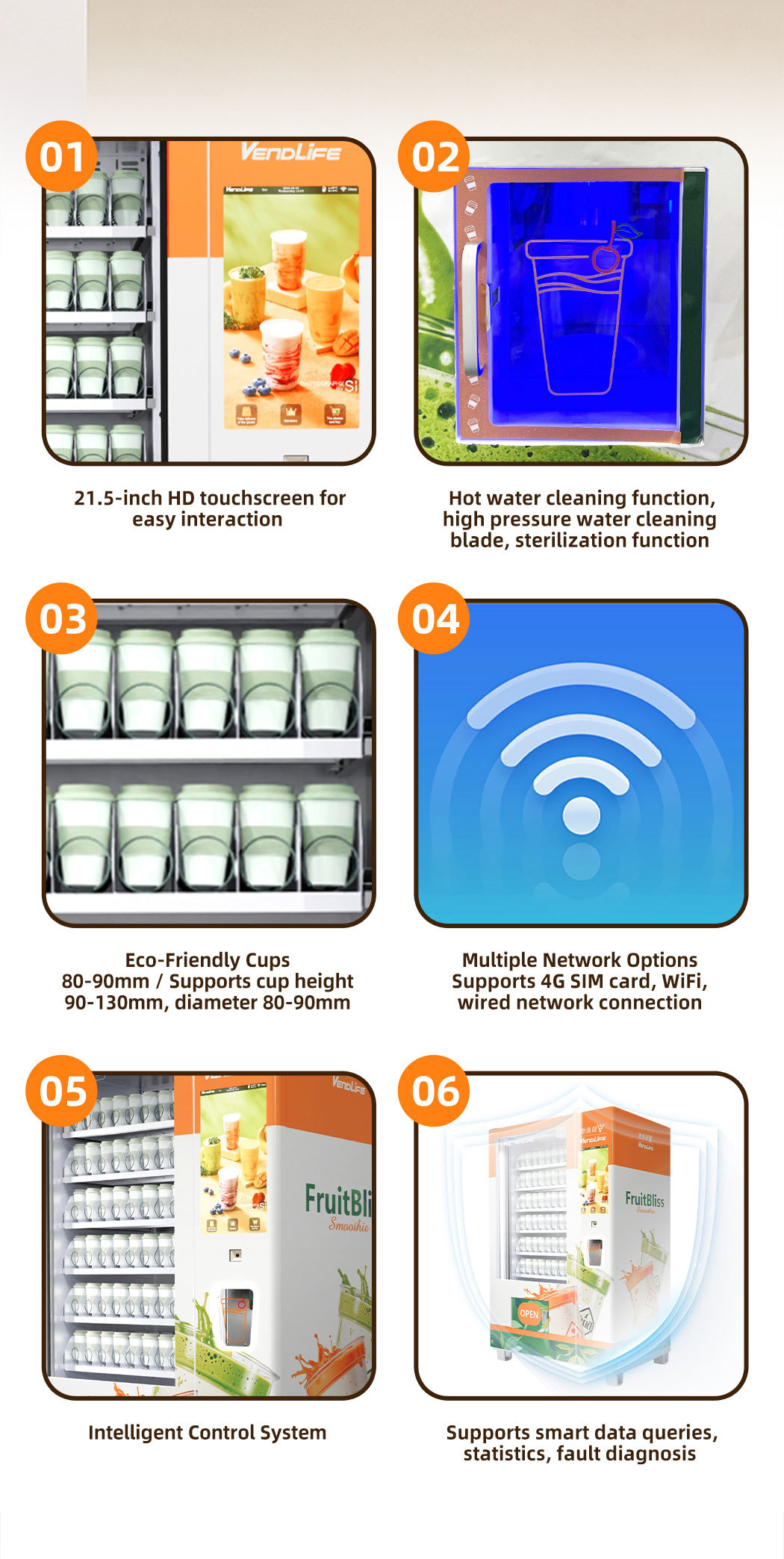 Vendlife Commercial Frozen Vending Machine With Elevator Delivery & Automatic Smoothie Function Wholesale OEM