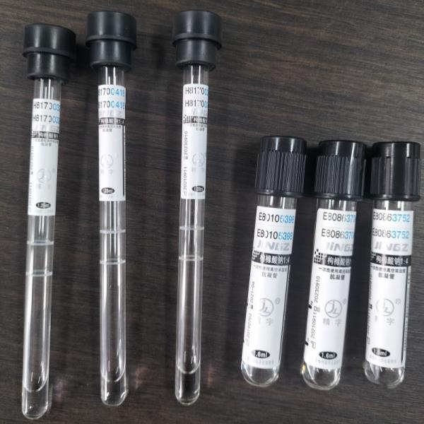Black Cap 1.6ml 1.28ml Sodium Citrate 3.8% ESR Tube Blood Test Tube