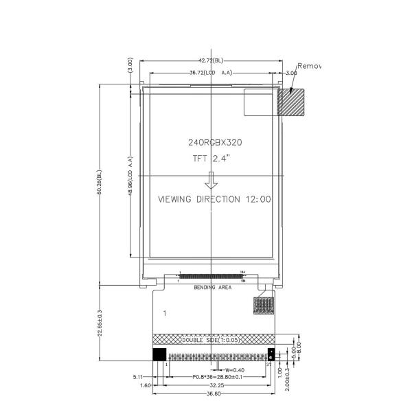 2.4inch TN QVGA TFT Display Module 166PPI Tft Lcd Screen 37PIN