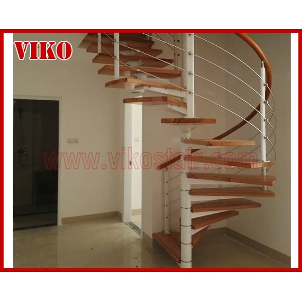Spiral Staircase VH10S  Spiral Stainless Steel Stair Tread Beech Curved Glass Handrail 304 Stainless Steel Railing Glass