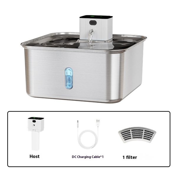 Smart Rechargeable All Stainless Steel Pet Water Dispenser Large 7L Automatic Dog Bowl Solid PC Unplugged Charge Water Bottle