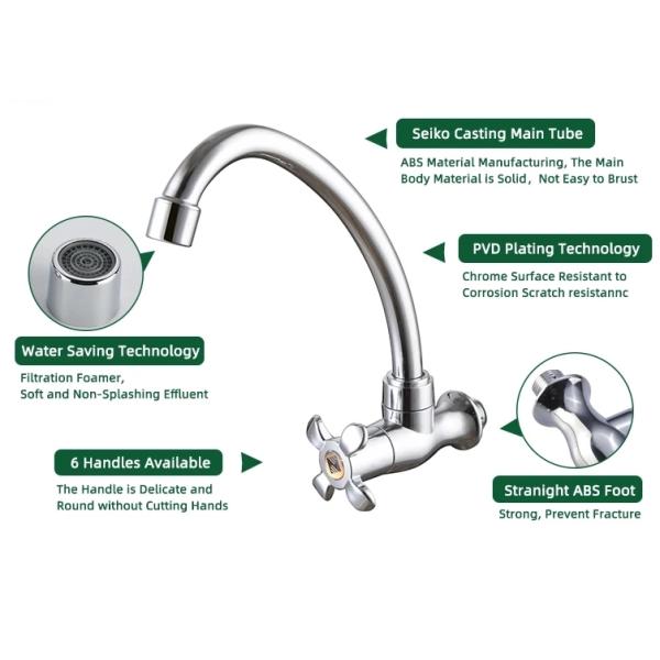 Tubos de extensão de torneiras de lavatório de torneiras de cozinha de plástico com tipo de instalação de parede