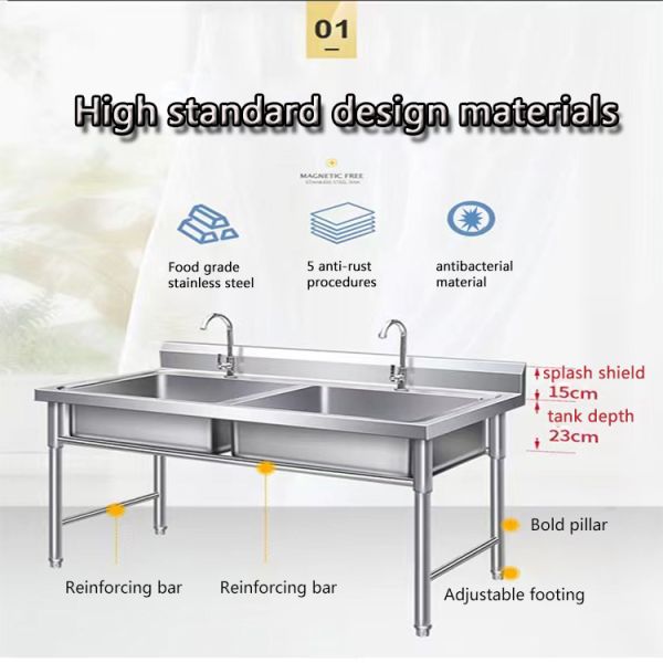 SS304 Stainless Steel 3 Compartment Sink OEM ODM Commercial Wash Sink