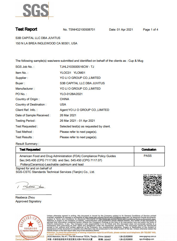 Yo Li O Group Co., Limited Сертификации