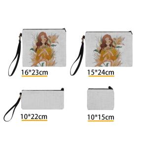 Trousse de maquillage à sublimation vierge portable Impression personnalisée Trousse de maquillage en lin à sublimation avec fermeture éclair et dragonne