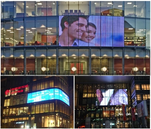 Space Saving Transparent LED Screens Full Color HD 16 Bit Processing Rear Serving