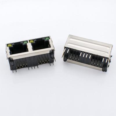 Os portos do grau 1x2 do diodo emissor de luz 90 protegeram o chapeamento de contato do ouro do conector dos ethernet RJ45