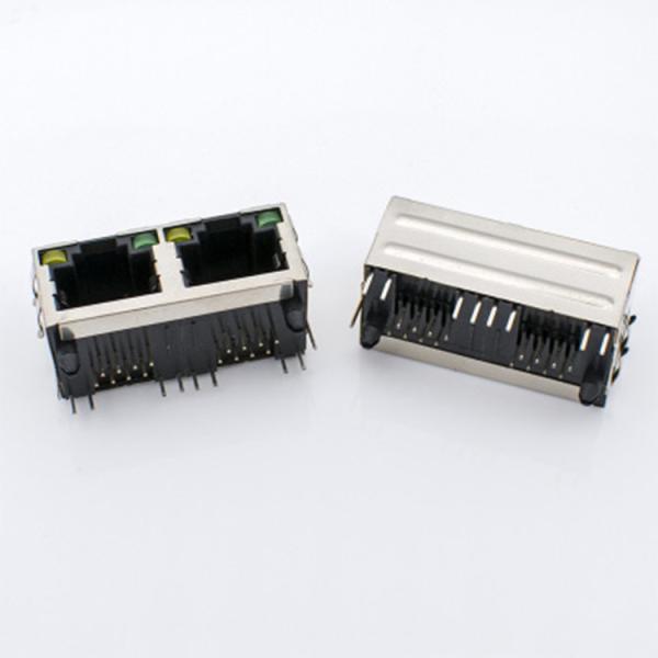 Os portos do grau 1x2 do diodo emissor de luz 90 protegeram o chapeamento de contato do ouro do conector dos ethernet RJ45