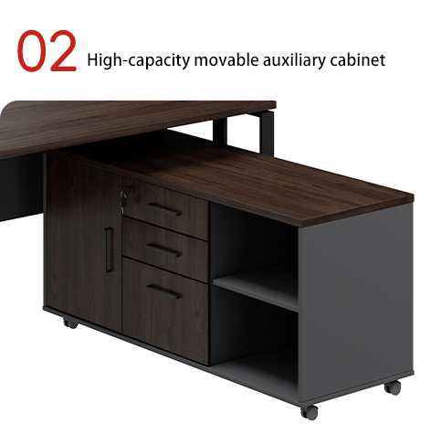 A Contemporary Luxury Boss's Executive Desk with Steel-legged Design and Storage Sub-cabinet for Office Building