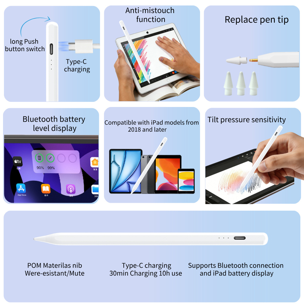 Source Factory Stylus Pens with Fast Charging, Bluetooth Connection, and DIY App Functionality for IPads After 2018