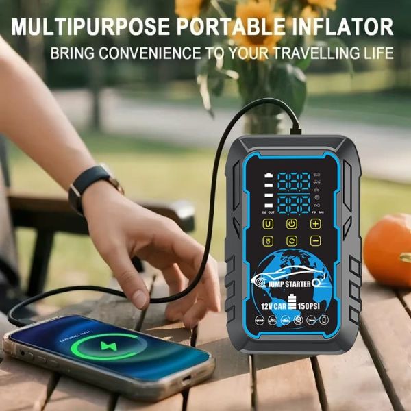 Portable Car Jump Starter with Air Compressor Emergency Power Bank and Tire Inflator