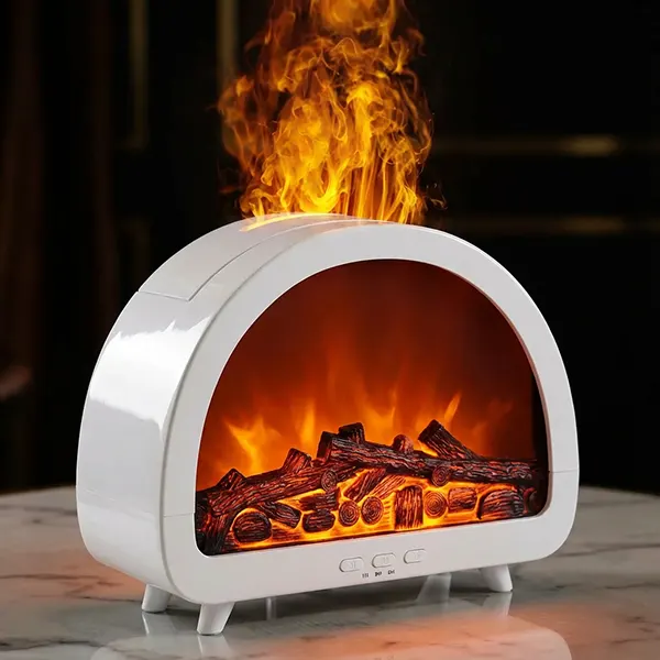 New 200ml Electric Humidifier Fireplace Flame Aromatherapy Diffuser Machine with 12-Color Changing Night Light with Remote for Home Use