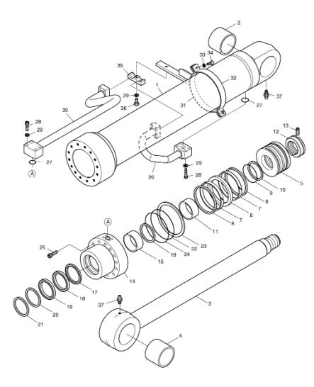 Doosan DH300-7 bucket cylinder with oil pipe Doosan spare parts hydraulic cylinder