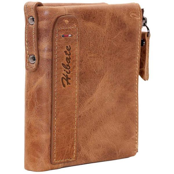 Factory Customized Amazon First Layer Cowhide Wallet Two-Tone Oil Leather Men'S And Women'S New Zipper Wallet With Custom Logo
