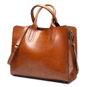 Brown Tan Shoulder Pu Leather Purse macia Tote Bag With Zipper