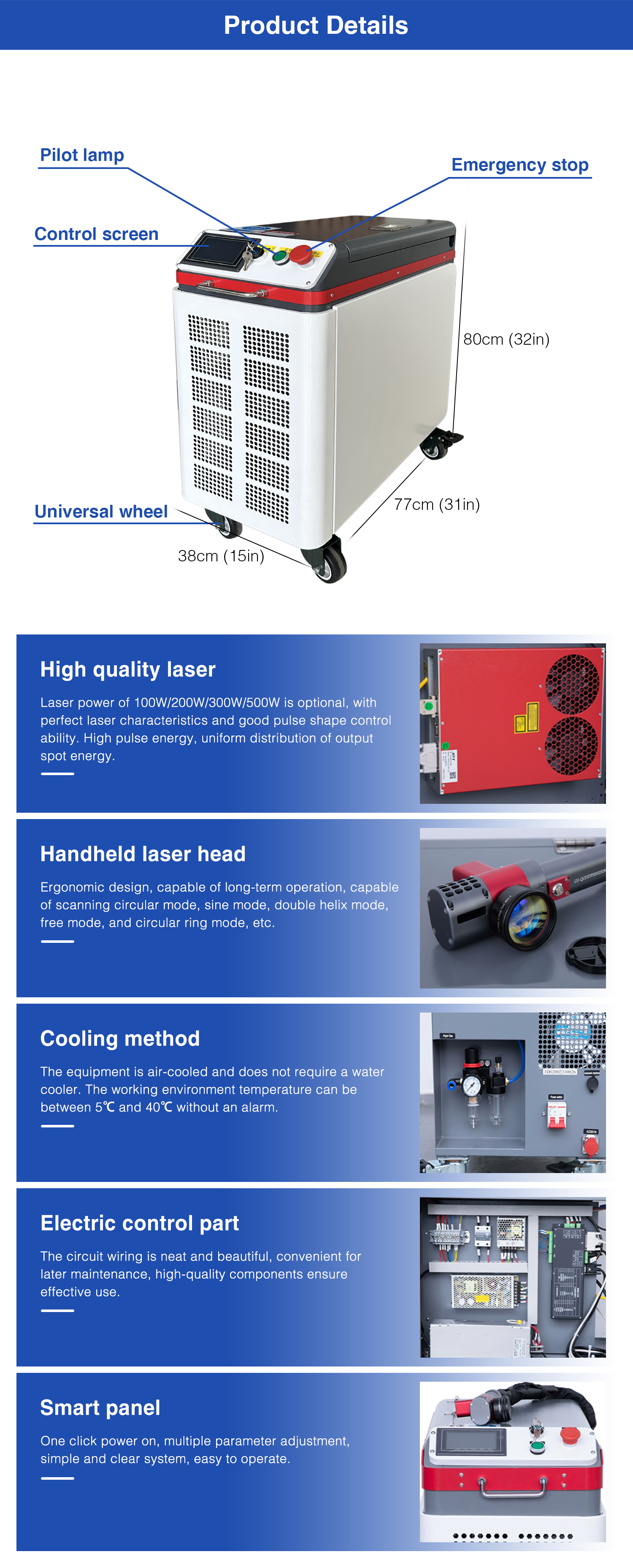 100W Air Cooling Portable Handheld Fiber Laser Cleaning Machine for Metal Rust Removal