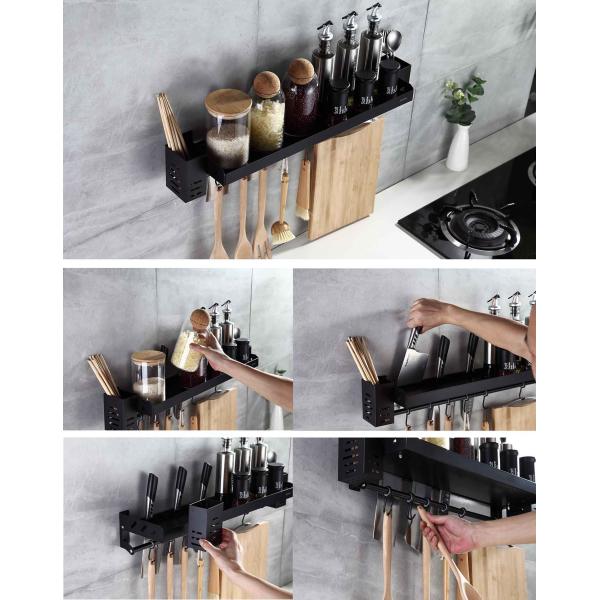 Matte Black Wall Mounted Utensil Holder , SUS304 Spice Shelf Organizer