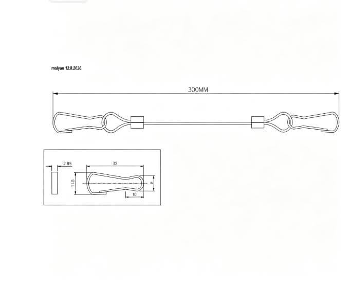 1.2mm 300mm Stainless 304 Safety Cable 32mm Stainless 304 Hooks