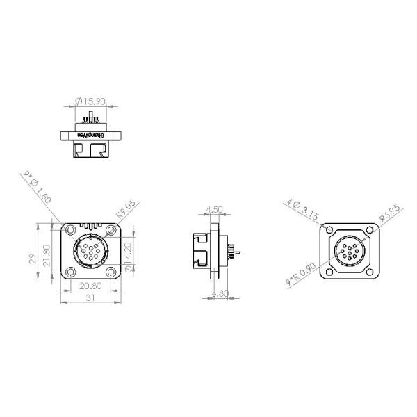 Промышленный 9-прикольный водонепроницаемый разъем с мужской розеткой