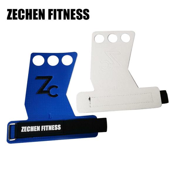 Blue carbon fibler Leather 3 holes crossfit Hand Grips Gloves for pull ups, muscle ups