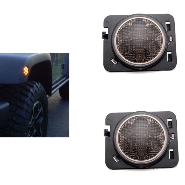 IP 68 Jeep Wrangler Headlights , 2x Smoked LED Front Fender Flare Turn Signal Side Marker Light