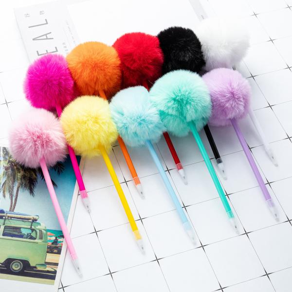 Lovely Colorful Soft Fluff Plastic Ball Pen 1.0mm Slender Barrel Gift Ballpoint Pens