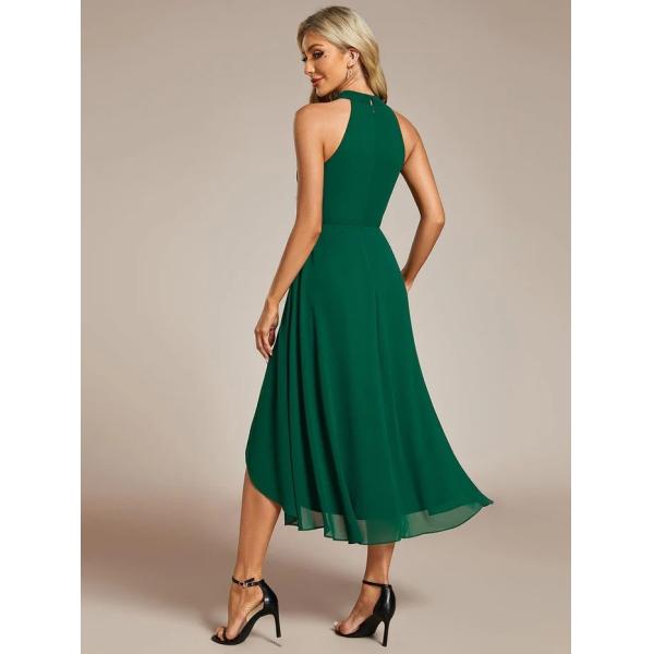 Sexy A-line Sleeveless Halter Neck Wedding Guest Dress Dark Green Chiffon Graduation Dresses