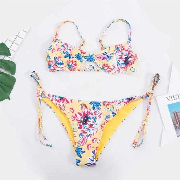 Push Up bikini set With Floral Print Random Tropical Self Tie Bikini