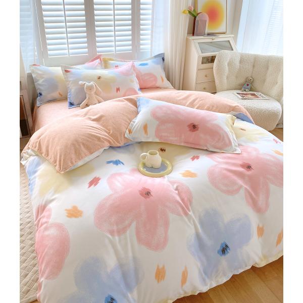 200TC Washed Cotton Luxury Printed Polyester Duvet Cover Bed Sheet Bedding Set for King