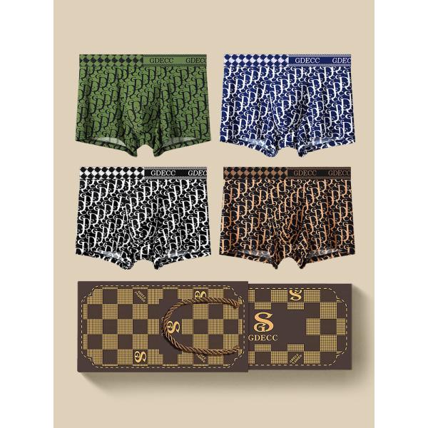 2xl 3xl 4xl Polyamide Mens Boxer Shorts 3 Pack Gift Box Antibacterial Letter Print Ice Silk