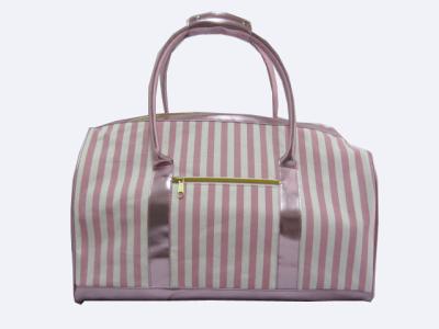 Pink Stripe 12oz Canvas Travel Duffel Bags For Women Durable 43*30.5*25.5cm