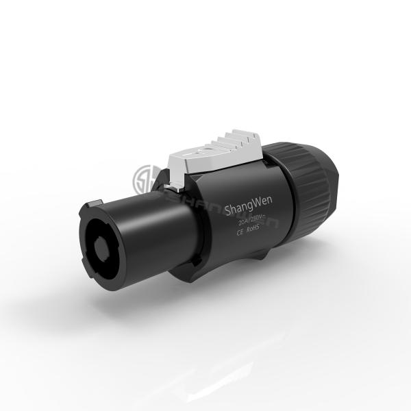 Conector de alimentação à prova d'água de 3 pines masculino com saída preta