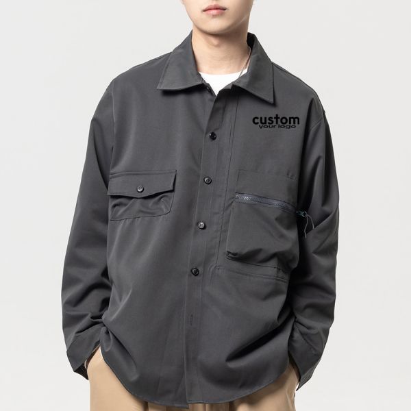 Men'S Pocket Cargo Shirt Custom High Quality Street Wear Printed Casual Comfortable Fabric Oversized Shirts for Men