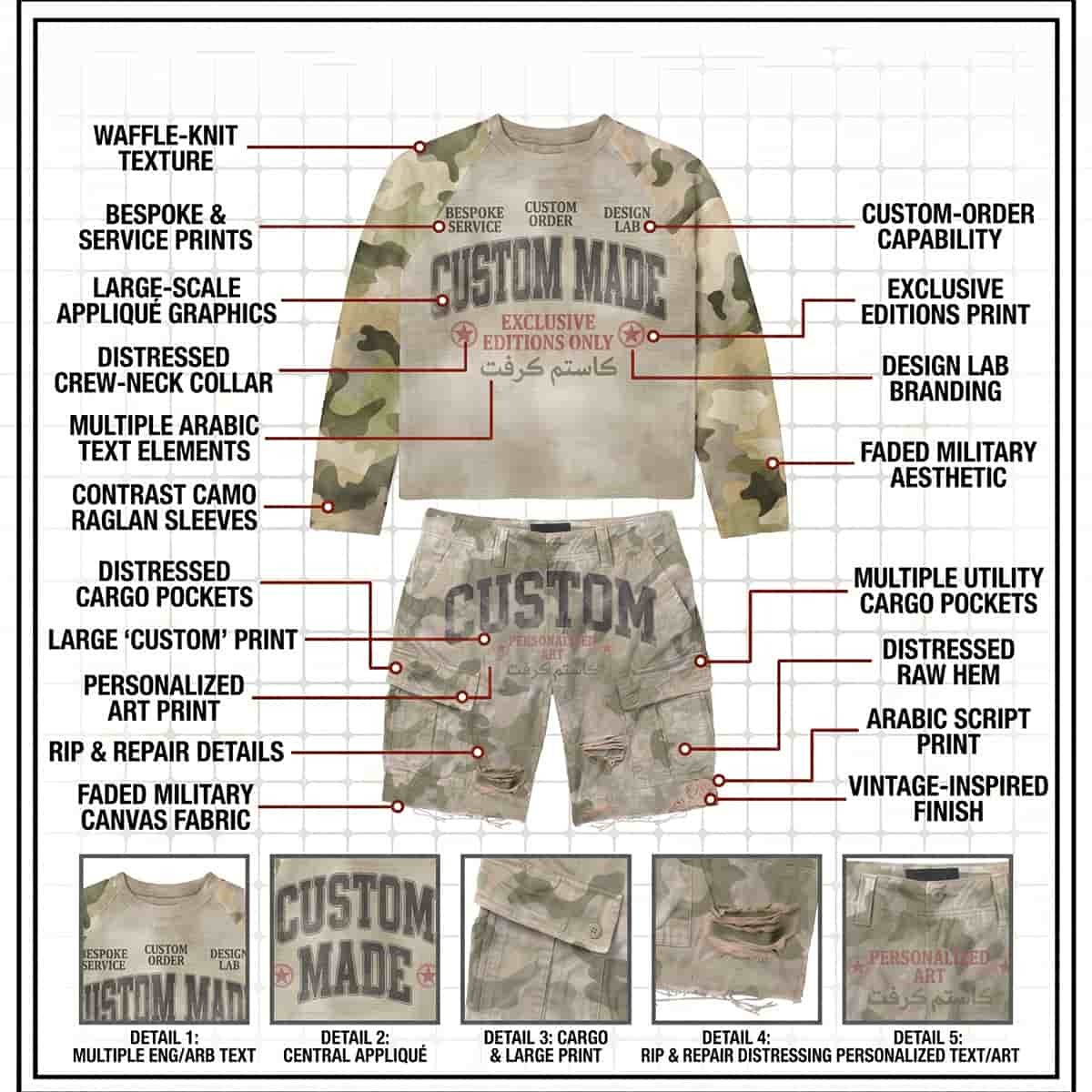 Custom Wraffle Grid Distressed Streetwear Set Manufacturer for Brands