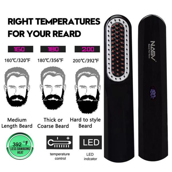 Ionic Hair / Beard Home Hair Straightener Brush Ceramic Heated LCD Digital Display